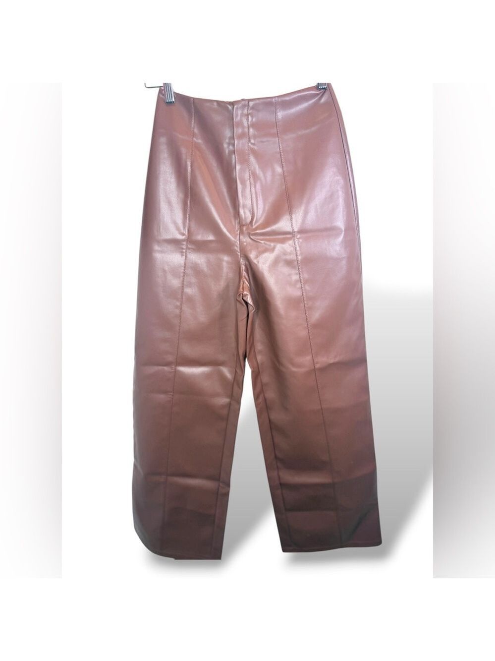 Commense tan brown Faux Leather High-Waist Wide-Leg Pants Size XS NWT